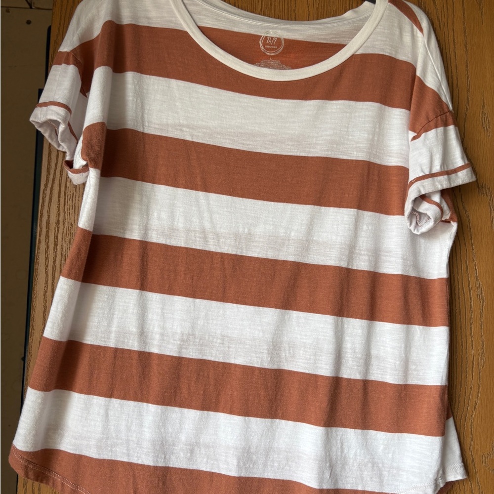 Maurices White and Orange Striped Short Sleeve Tee